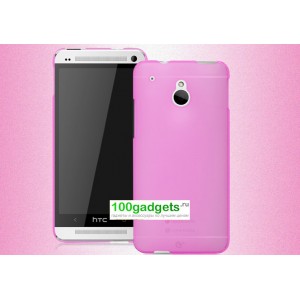 Пластиковый полупрозрачный чехол для HTC One Mini Розовый