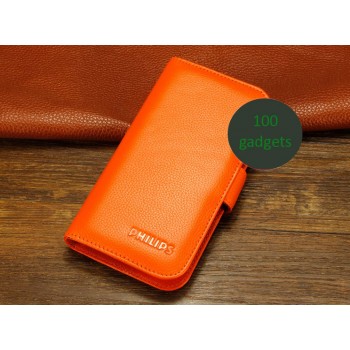 Кожаный чехол портмоне (нат. кожа) для Philips Xenium W8555 Оранжевый