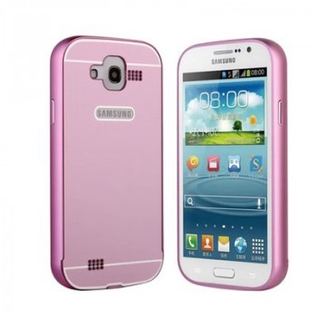 Двухкомпонентный чехол металлический бампер и поликарбонатная накладка с отверстием для лого для Samsung Galaxy Grand Розовый