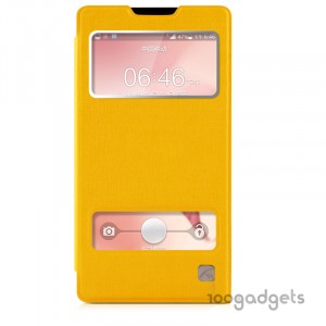 Чехол флип со свайпом и окном вызова для Huawei Ascend G700 Желтый