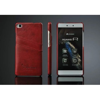 Дизайнерский кожаный чехол накладка с отделениями для карт для Huawei P8 Красный