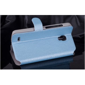 Текстурный чехол флип подставка на пластиковой основе с застежкой и внутренними карманами для Alcatel One Touch Pop 2 (5) Premium Голубой