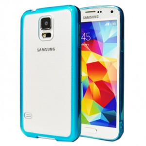 Двухкомпонентный гибридный чехол с силиконовым бампером и транспарентной глянцевой накладкой для Samsung Galaxy S5 Голубой