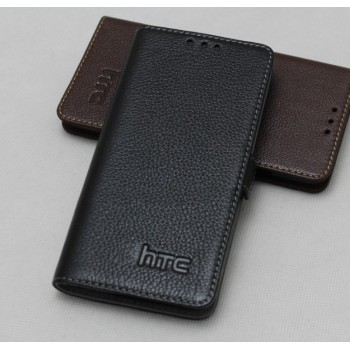 Кожаный чехол горизонтальная книжка (нат. кожа) с крепежной застежкой для HTC Butterfly S Черный