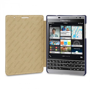 Кожаный чехол горизонтальная книжка (нат. кожа) для BlackBerry Passport Silver Edition Синий
