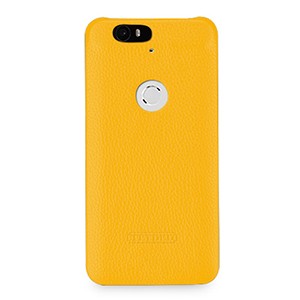 Кожаный чехол накладка (нат. кожа) для Google Huawei Nexus 6P Желтый