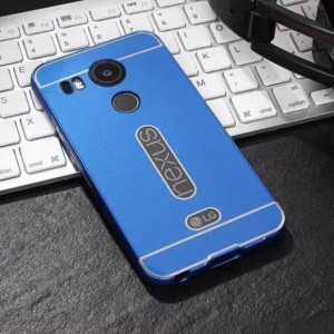 Двухкомпонентный чехол с металлическим бампером и поликарбонатной накладкой с вырезом под лого для Google LG Nexus 5X Синий