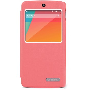 Чехол смарт флип подставка текстурный с окном вызова для Google Nexus 5 Розовый