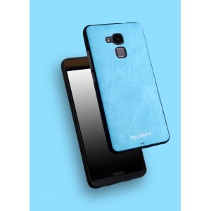 Силиконовый матовый непрозрачный чехол с текстурным покрытием Кожа для Huawei Honor 5C Голубой