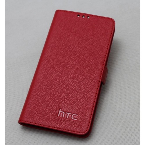 Кожаный чехол горизонтальная книжка (нат. кожа) для HTC One E8, цвет Красный