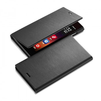 Полиуретановый чехол флип-подставка на пластиковой основе для Alcatel One Touch Idol 2S Черный