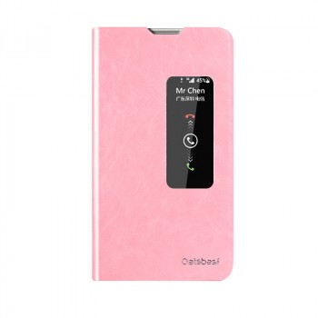Чехол флип с окном вызова глянцевая кожа для Huawei Ascend Mate 2 Розовый
