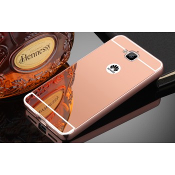Двухкомпонентный чехол c металлическим бампером с поликарбонатной накладкой и зеркальным покрытием для Huawei Honor 4C Pro Розовый