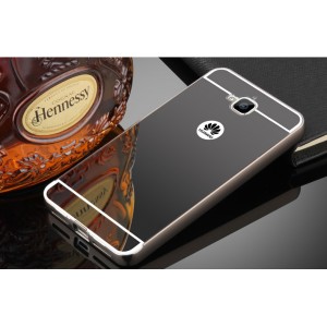 Двухкомпонентный чехол c металлическим бампером с поликарбонатной накладкой и зеркальным покрытием для Huawei Honor 4C Pro Черный