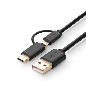 Кабель универсальный USB-Micro USB/USB type С 1м Черный