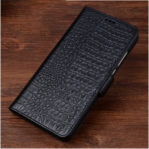 Кожаный чехол портмоне подставка (премиум нат. кожа крокодила) с крепежной застежкой для Asus ZenFone 3 Deluxe Черный