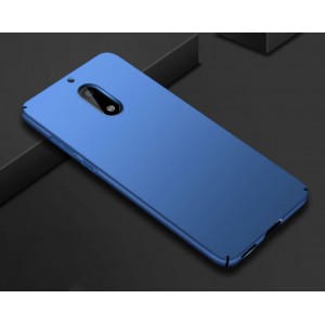 Пластиковый непрозрачный матовый нескользящий чехол с допзащитой торцов для Nokia 6 Синий