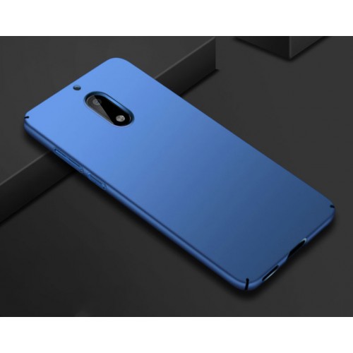 Пластиковый непрозрачный матовый нескользящий чехол с допзащитой торцов для Nokia 6, цвет Синий