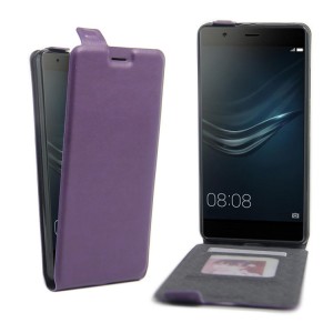 Чехол вертикальная книжка на силиконовой основе с отсеком для карт на магнитной защелке для Huawei P9 Plus Фиолетовый