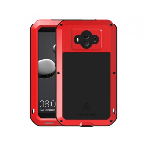 Эксклюзивный многомодульный ультрапротекторный пылевлагозащищенный ударостойкий нескользящий чехол алюминиево-цинковый сплав/силиконовый полимер с закаленным защитным стеклом для Huawei Mate 10, цвет Красный