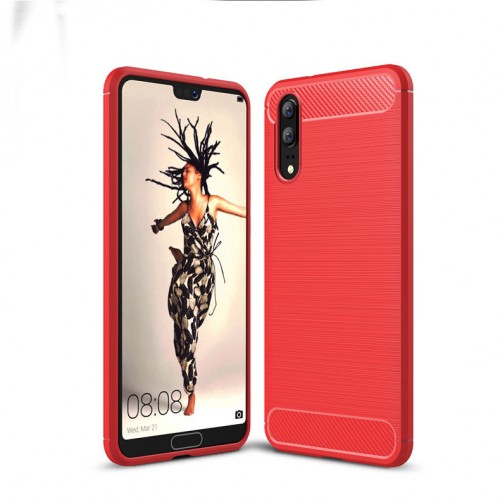 Силиконовый матовый непрозрачный чехол с текстурным покрытием Металлик для Huawei P20, цвет Красный