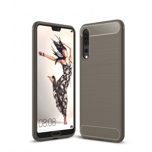Матовый силиконовый чехол для Huawei P20 Pro с текстурным покрытием металлик Серый