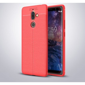 Силиконовый чехол накладка для Nokia 7 Plus с текстурой кожи Красный