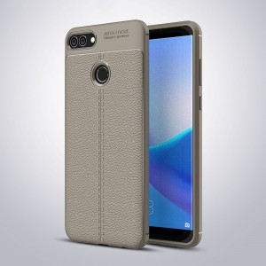 Силиконовый чехол накладка для Huawei Y9 (2018) с текстурой кожи Серый
