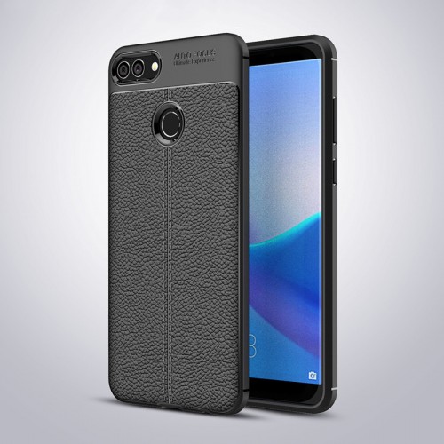 Силиконовый чехол накладка для Huawei Y9 (2018) с текстурой кожи, цвет Черный