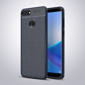Силиконовый чехол накладка для Huawei Y9 (2018) с текстурой кожи Синий