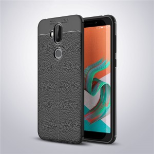 Силиконовый чехол накладка для ASUS ZenFone 5 Lite с текстурой кожи Черный