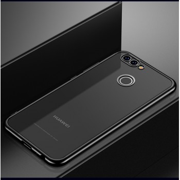 Силиконовый глянцевый полупрозрачный чехол с текстурным покрытием Металлик для Huawei Honor 7A Pro/7C/Y6 Prime (2018) Черный