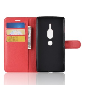 Чехол портмоне подставка для Sony Xperia XZ2 Premium с магнитной защелкой и отделениями для карт Красный