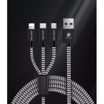Высокоскоростной интерфейсный кабель-хаб 3в1 (USB - Lightning/MicroUSB/Type-C) в тканевой оплетке 1.2м