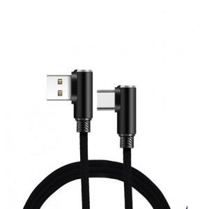 Интерфейсный кабель USB Type-C в тканевой оплетке 1.2м с угловыми разъемами Черный