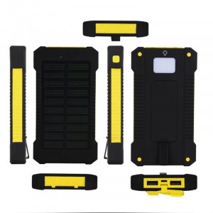 Портативное зарядное устройство 10000mAh в противоударном пылевлагозащищенном корпусе c солнечной батареей, LED-фонариком, 2 разъемами USB и петлей для карабина Желтый
