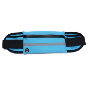 Спортивная влагозащищенная поясная сумка для гаджетов до 7 дюймов с тремя отделениями, отверстием для наушников и светоотражающей полосой на эластичном ремне с застежкой Голубой