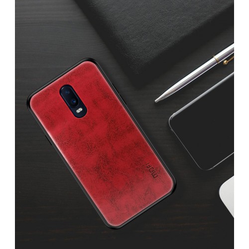 Чехол задняя накладка для OnePlus 6T с текстурой кожи, цвет Красный