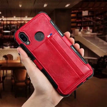 Чехол накладка текстурная отделка Кожа с отсеком для карт для Huawei P20 Lite  Красный
