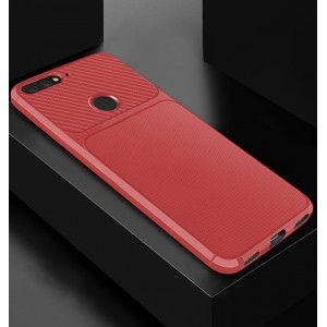 Силиконовый матовый непрозрачный чехол с текстурным покрытием Карбон для Huawei 7A Pro/7C/Y6 Prime (2018) Красный
