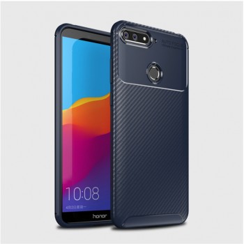 Матовый силиконовый чехол для Huawei Honor 7A Pro/7C/Y6 Prime (2018) с текстурным покрытием карбон Синий