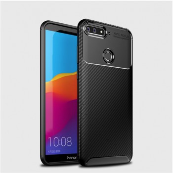 Матовый силиконовый чехол для Huawei Honor 7A Pro/7C/Y6 Prime (2018) с текстурным покрытием карбон Черный