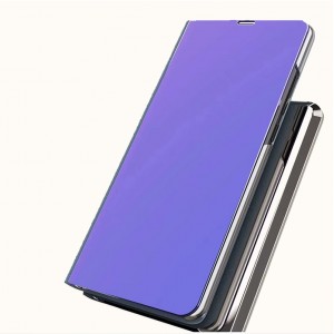 Двухмодульный пластиковый непрозрачный матовый чехол подставка с полупрозрачной смарт крышкой с зеркальным покрытием для Iphone X/XS Фиолетовый