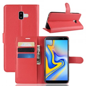Чехол портмоне подставка на силиконовой основе с отсеком для карт на магнитной защелке для Samsung Galaxy J6 Plus  Красный