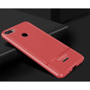 Силиконовый матовый непрозрачный чехол с текстурным покрытием Кожа для Xiaomi RedMi 6 Красный