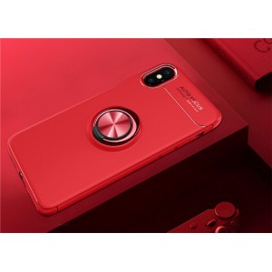 Силиконовый матовый непрозрачный чехол с встроенным магнитным кольцом-подставкой для Iphone x10 Красный
