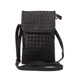 Чехол сумка из плетеной кожи с тремя внутренними отсеками и задним карманом на молнии Черный