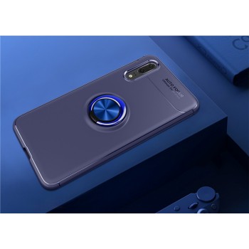 Силиконовый матовый непрозрачный чехол с встроенным кольцом-подставкой для Huawei P20 Синий