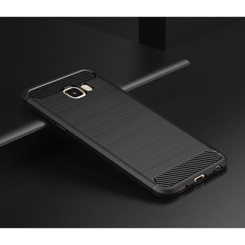 Силиконовый матовый непрозрачный чехол с текстурным покрытием Металлик для Samsung Galaxy C5, цвет Черный