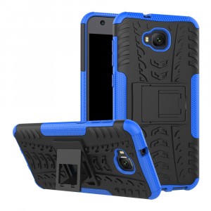 Противоударный двухкомпонентный силиконовый матовый непрозрачный чехол с поликарбонатными вставками экстрим защиты с встроенной ножкой-подставкой и текстурным покрытием Шина для ASUS ZenFone 4 Selfie Синий